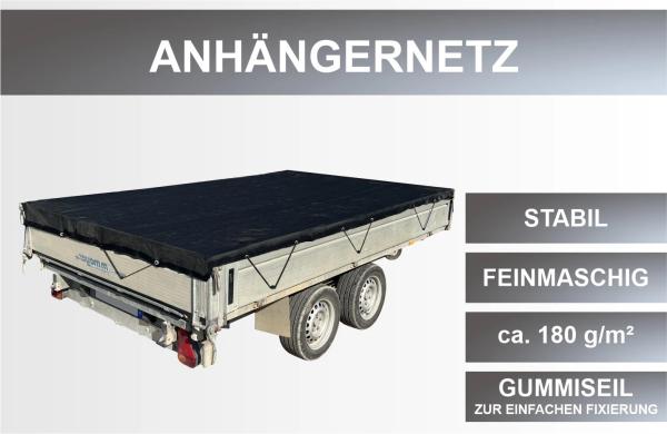 Anhängernetz Feinmaschig mit Gummiseil, schwarz, 1,50 x 2,20m
